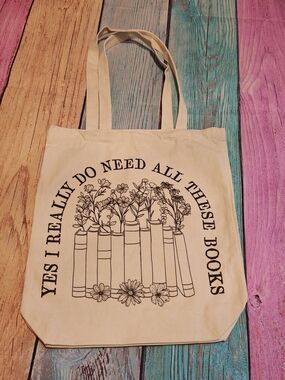 Canvas Book Tote Bag Floral Book Design #0711